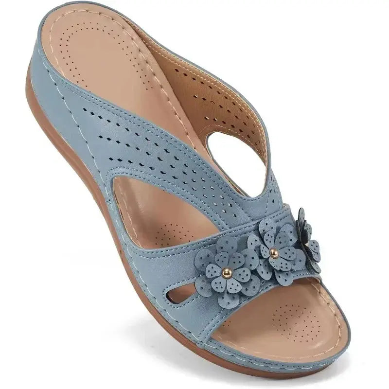White women's hollow wedge platform sandals lightweight non-slip flower pattern casual comfort