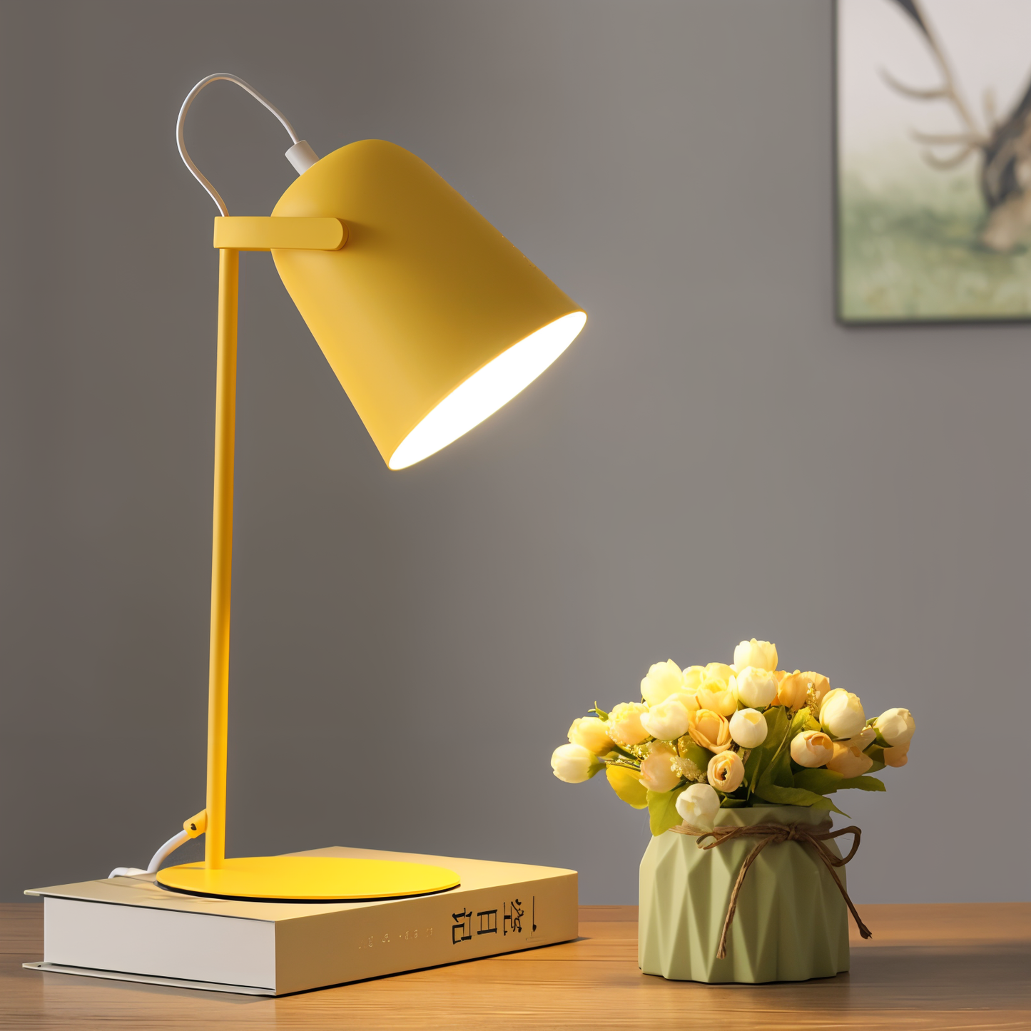 Macaron yellow Nordic desk lamp adjustable rotatable lampshade for night reading focused work