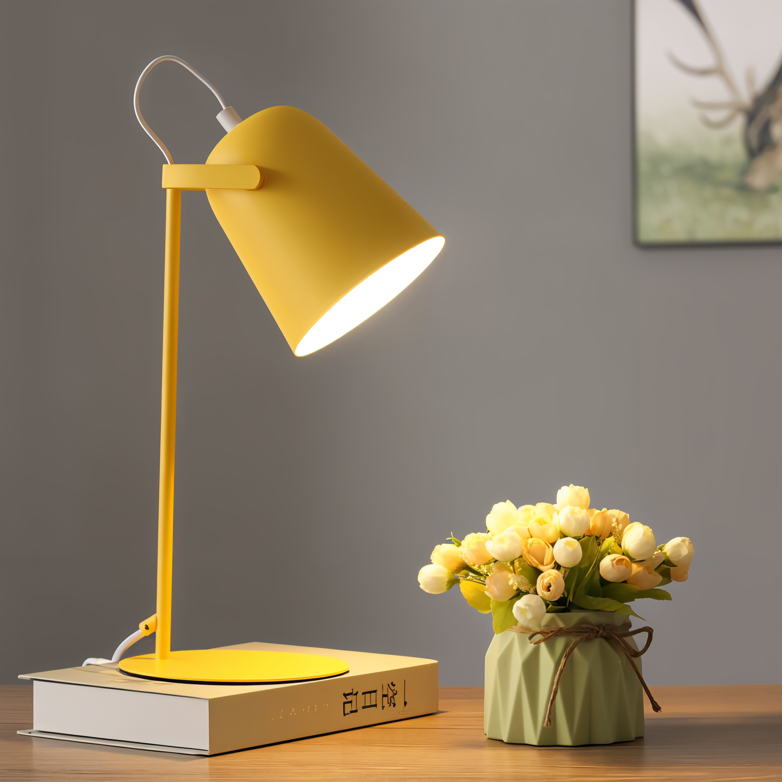 Macaron yellow Nordic desk lamp adjustable rotatable lampshade for night reading focused work
