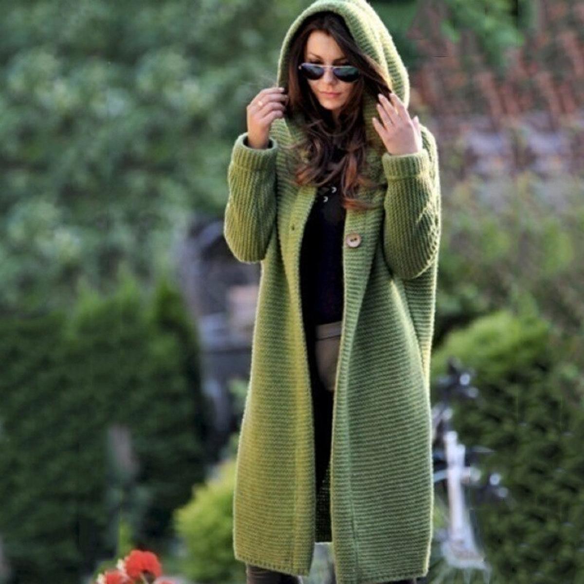 Women's cozy knit hooded maxi cardigan, relaxed long fit for effortless layering and all-day comfort