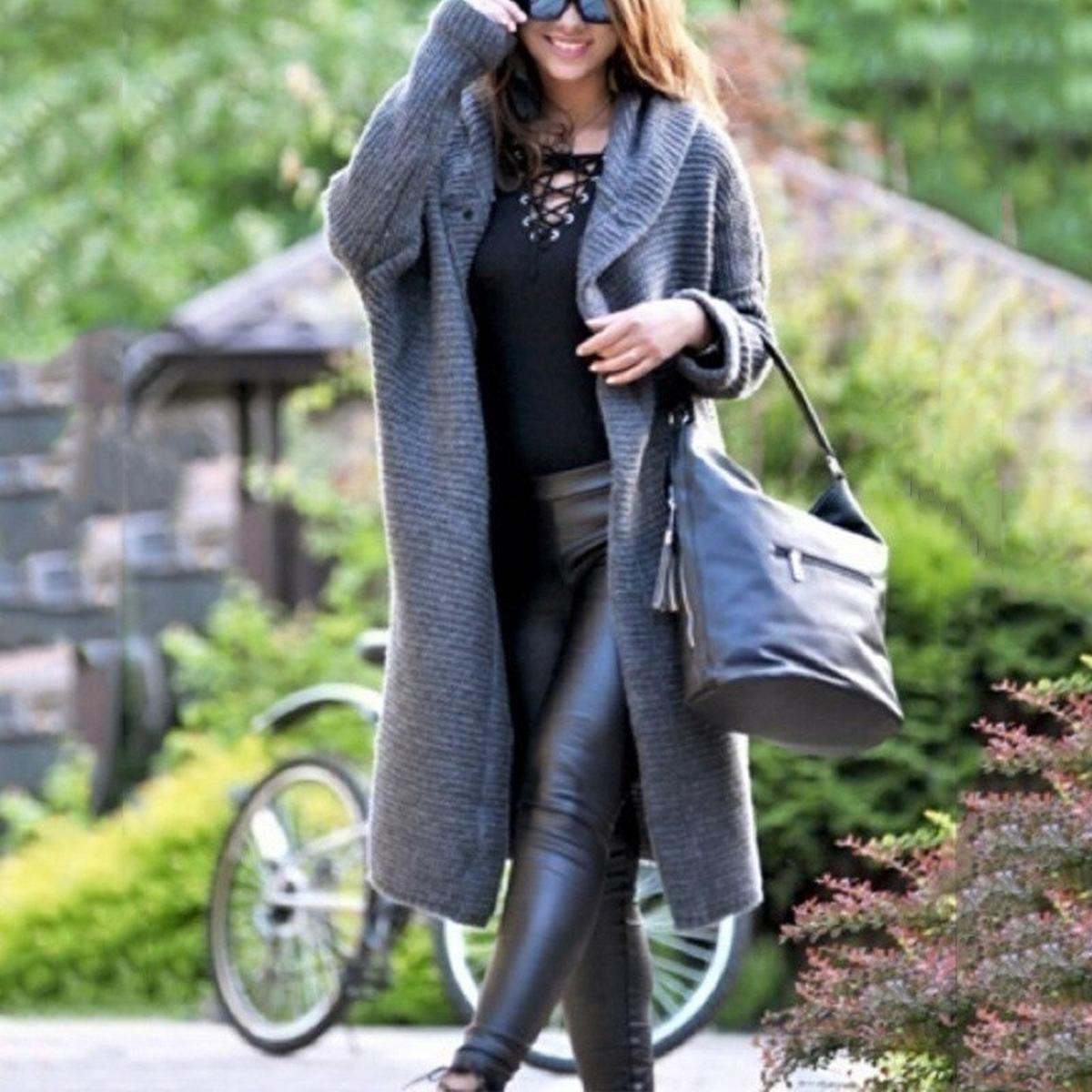 Women's cozy knit hooded maxi cardigan, relaxed long silhouette with full hood coverage