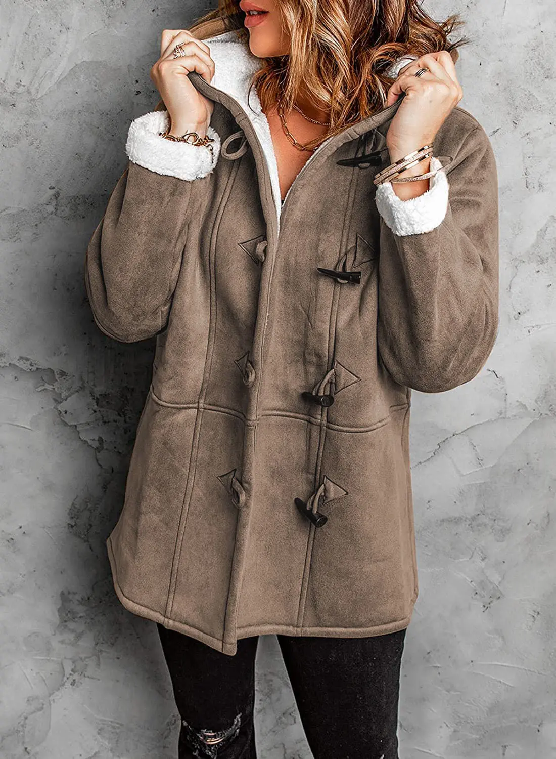 Women's hooded toggle winter coat relaxed fit with cozy warm lining and windproof hood