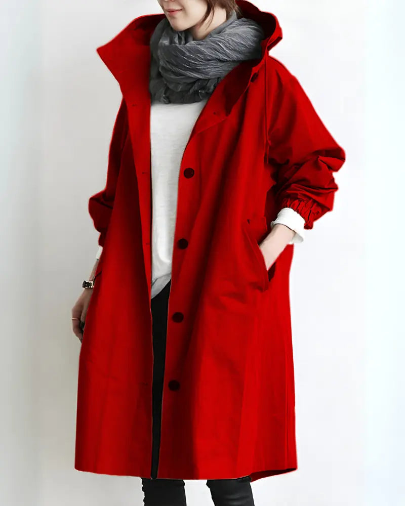 Women's hooded trench coat timeless silhouette warm thick lightweight fabric for chilly days