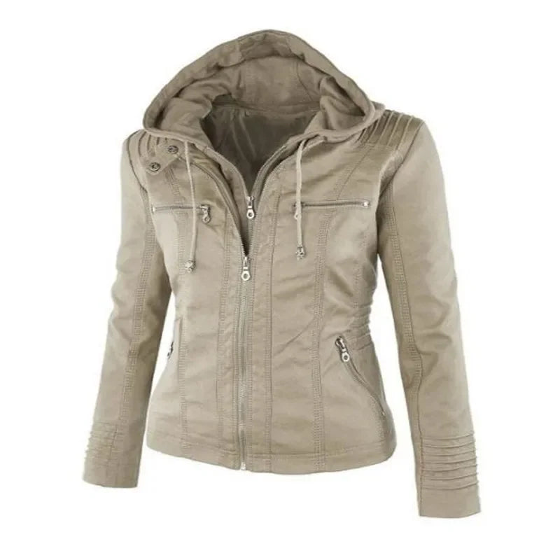 Women's Hooded Faux Leather Jacket