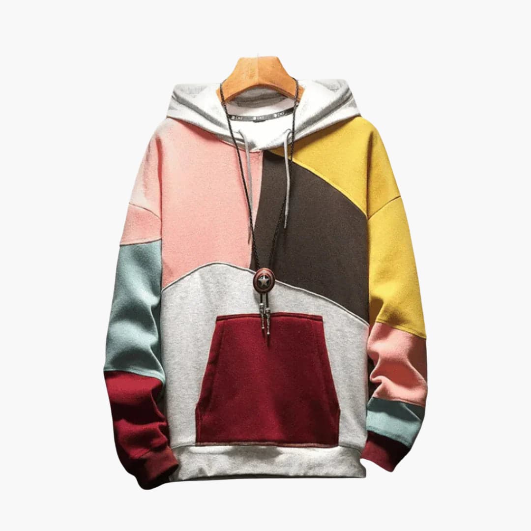 Men's colorblock hoodie relaxed fit with adjustable hood and front pocket for outdoor activewear