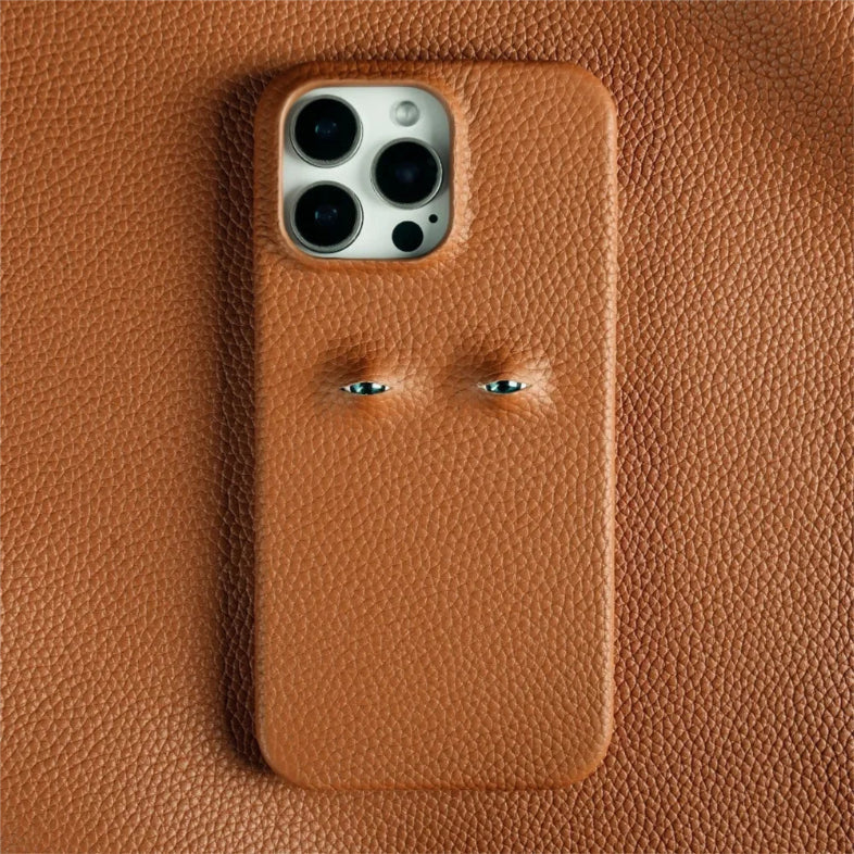 Horizon pebbled leather iPhone case bold eye motif rugged shock-absorbent armor protection