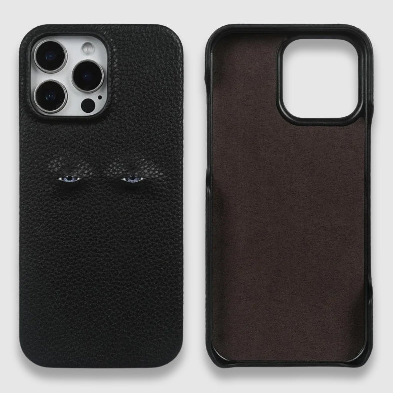 Horizon rugged pebbled leather iPhone case bold piercing eye motif design shock-absorbent armor
