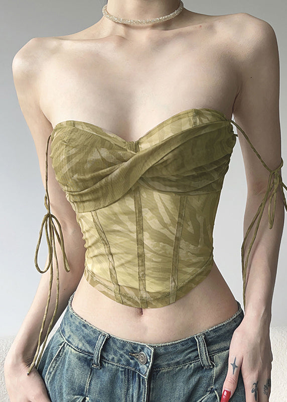 Hauts d'été en tulle vert clair avec ceinture nouée - Urbann-Vibe