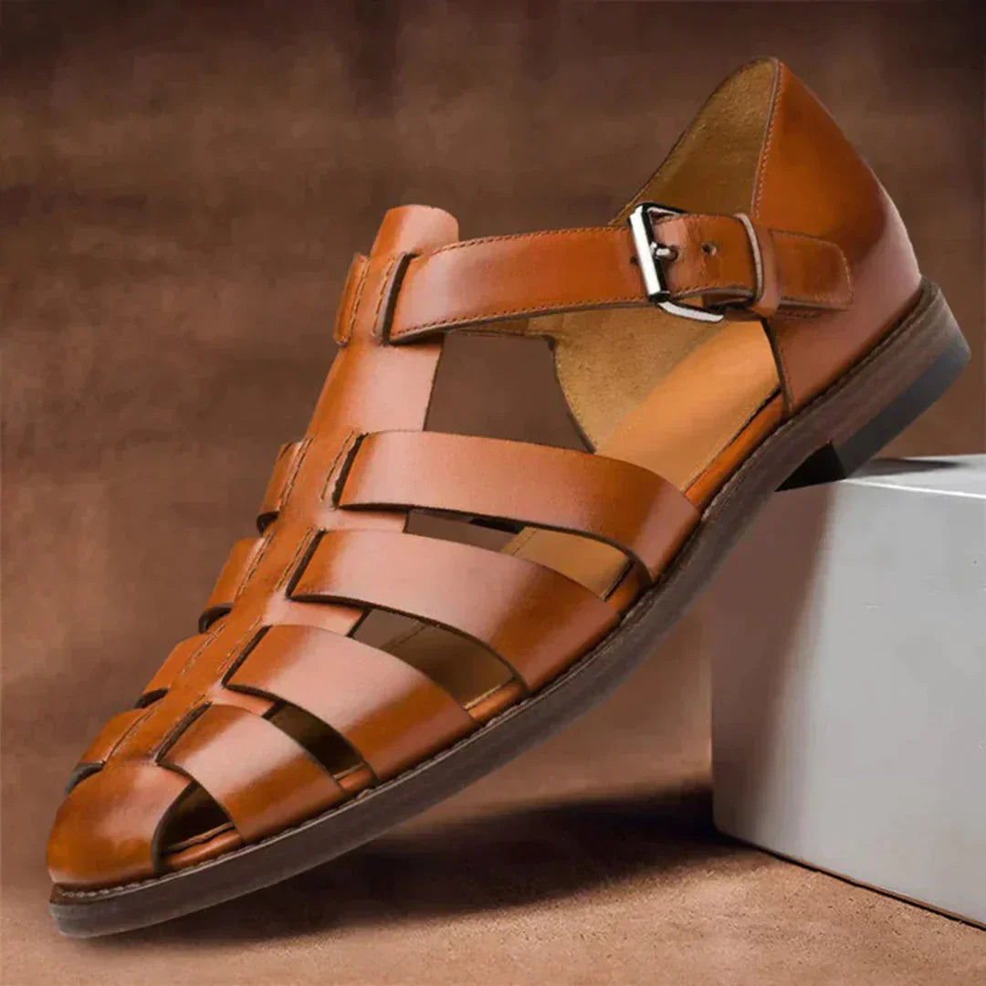 Hubert men's brown leather summer sandals with ergonomic sole, breathable upper, lightweight casual style