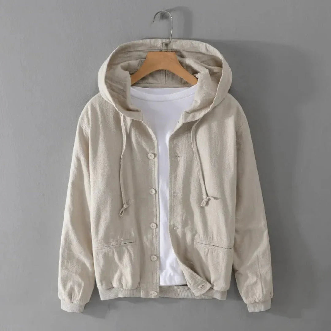 Hudson relaxed-fit ramie linen hooded jacket breathable lightweight layer for all-season casual wear