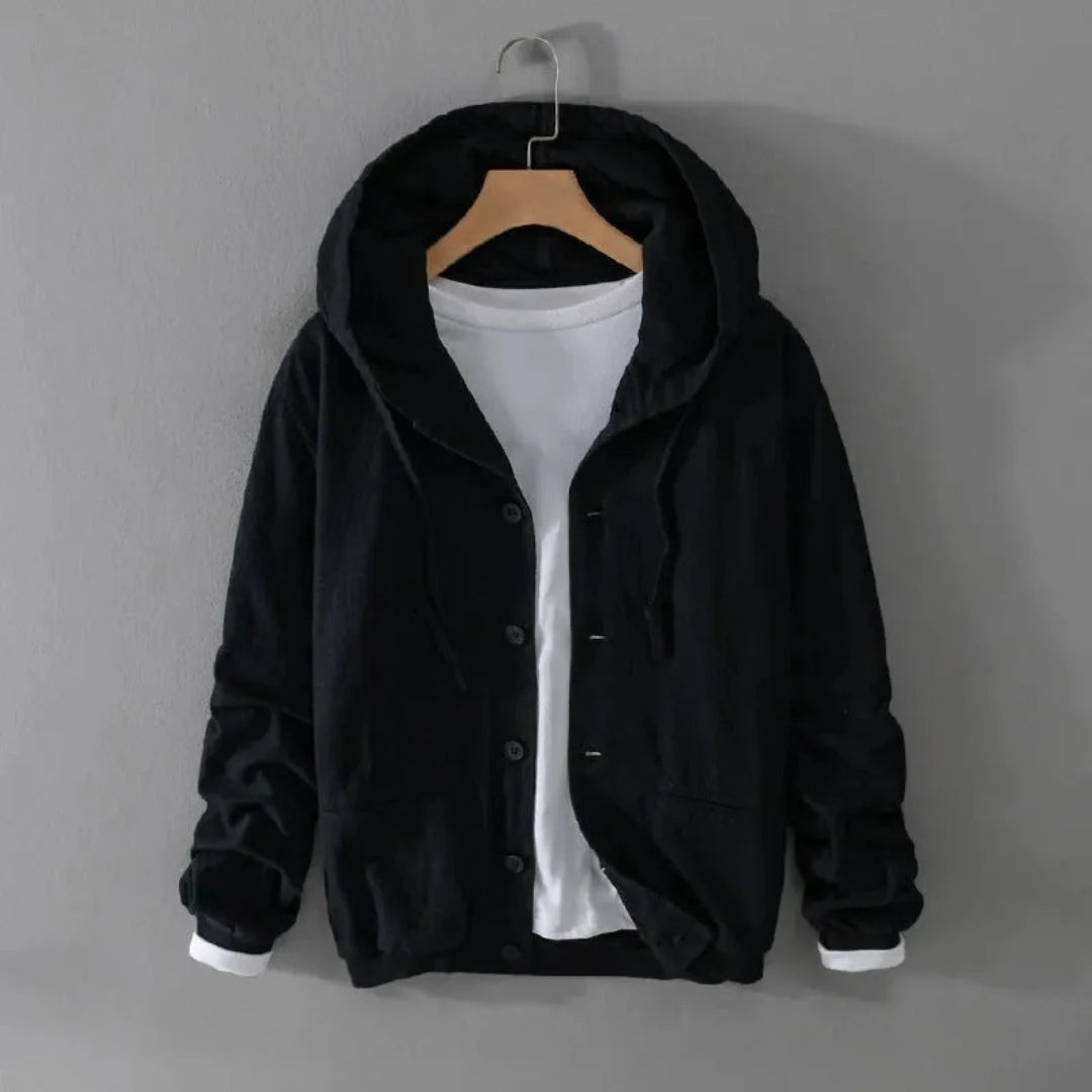Hudson relaxed-fit ramie linen hooded jacket breathable lightweight layer for casual everyday wear