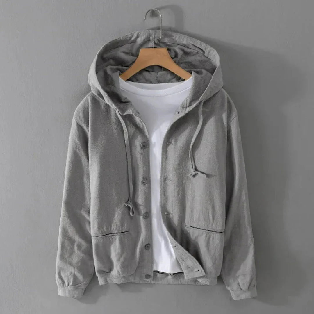 Hudson relaxed-fit ramie linen hooded jacket breathable lightweight layer for all-season casual wear