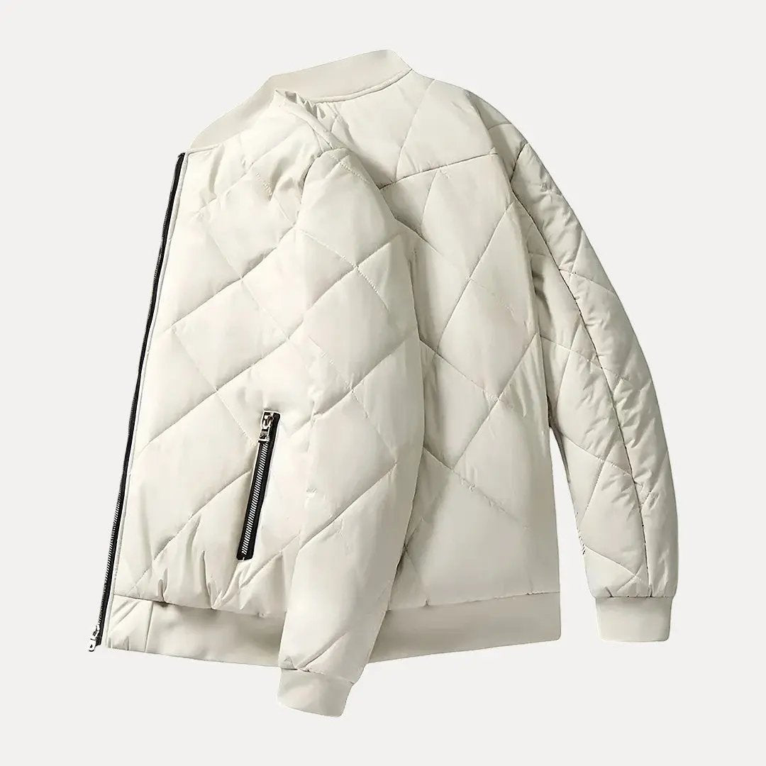 Men's navy blue relaxed-fit cotton padded jacket with fleece lining, warm insulated winter outerwear