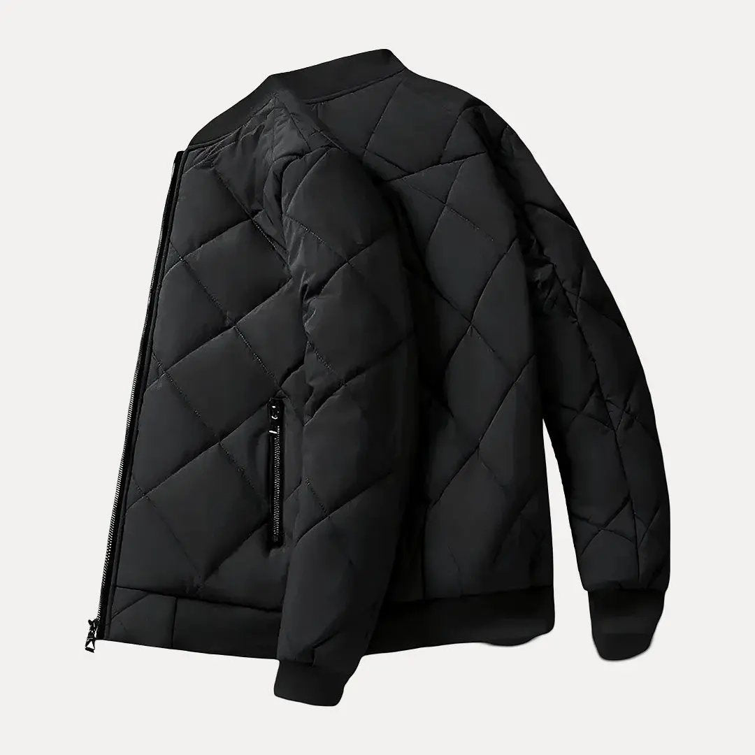Men's navy blue relaxed-fit cotton padded jacket with fleece lining, warm insulated casual winter outerwear
