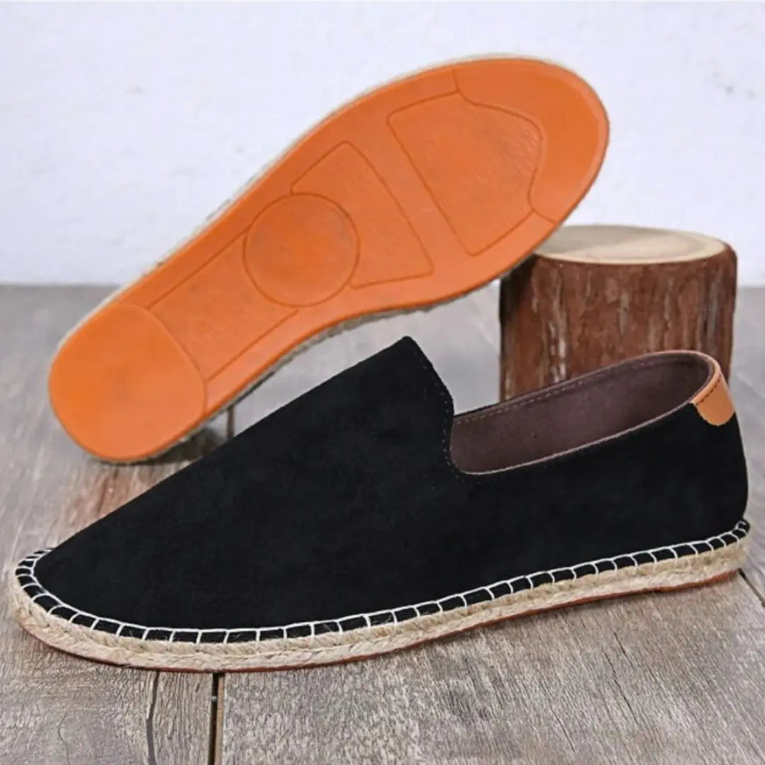 Hugo Riviera men's tan leather espadrilles luxury summer shoes with traditional woven sole
