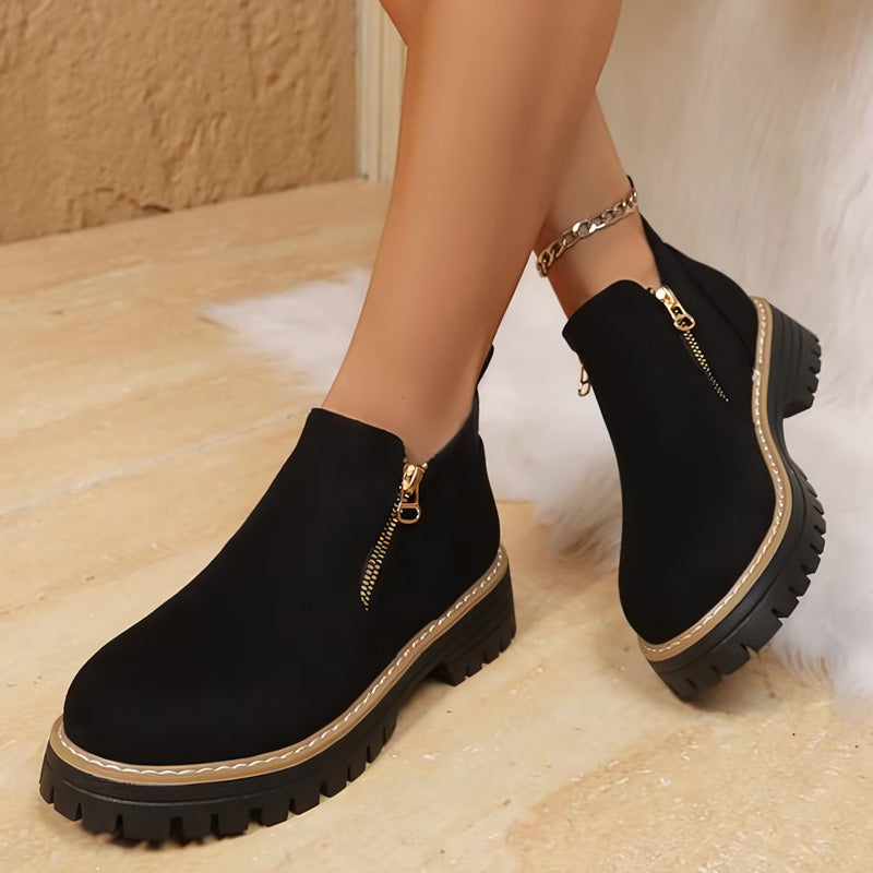 Women's faux suede ankle boots with arch support, side zip closure, cozy lining for fall winter comfort