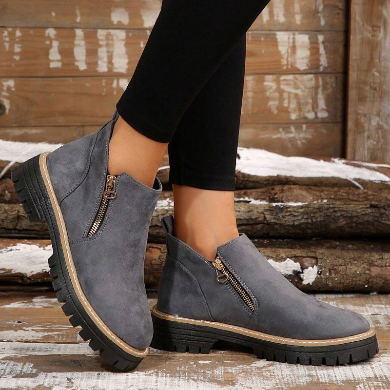 Women's faux suede ankle boots side zip arch support cozy warm fall winter comfort fit