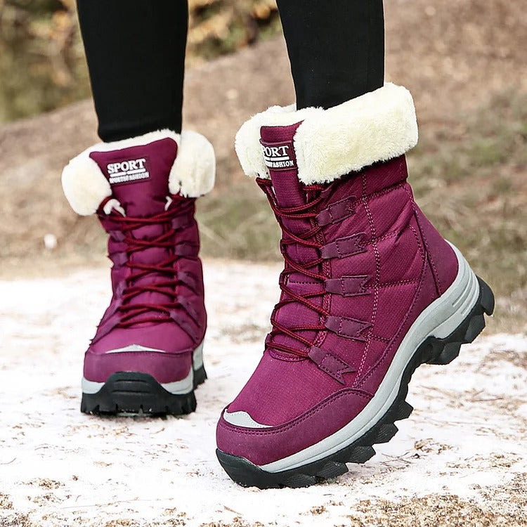 Women's waterproof snow boots with cozy plush faux fur lining for warm, dry winter comfort