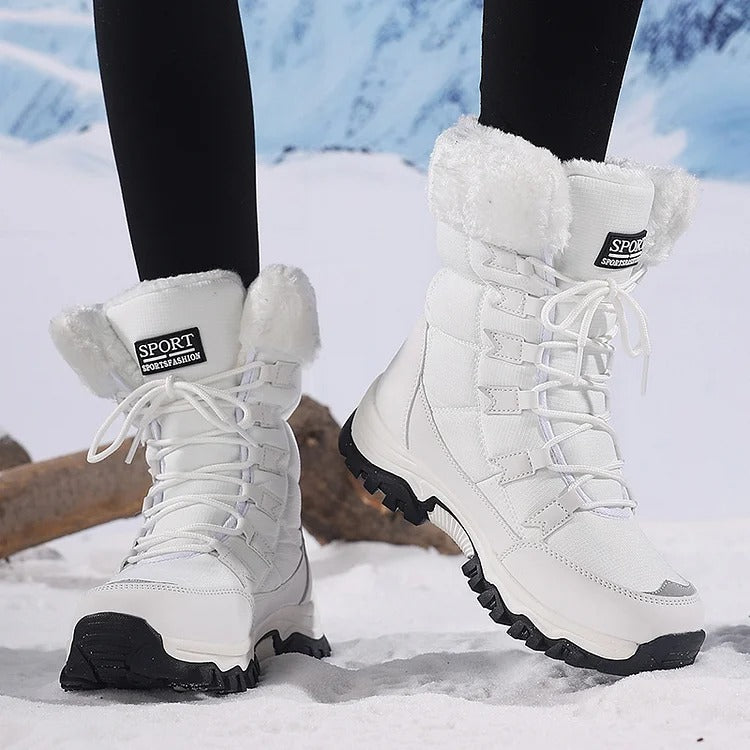 Women's waterproof snow boots cozy plush faux fur lining warm winter slip-on cold weather footwear