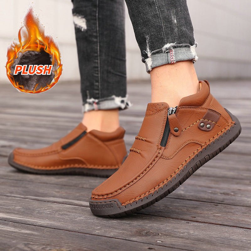 Men's Orthopedic Leather Ankle Boots | Wide Fit Zip-Up Casual Shoes