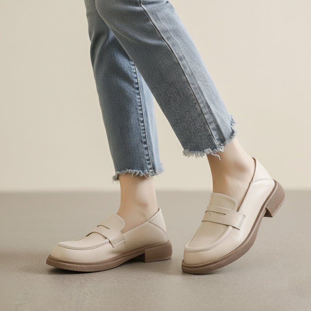 Women's chunky platform loafers British style wide fit arch support orthopedic slip-on shoes