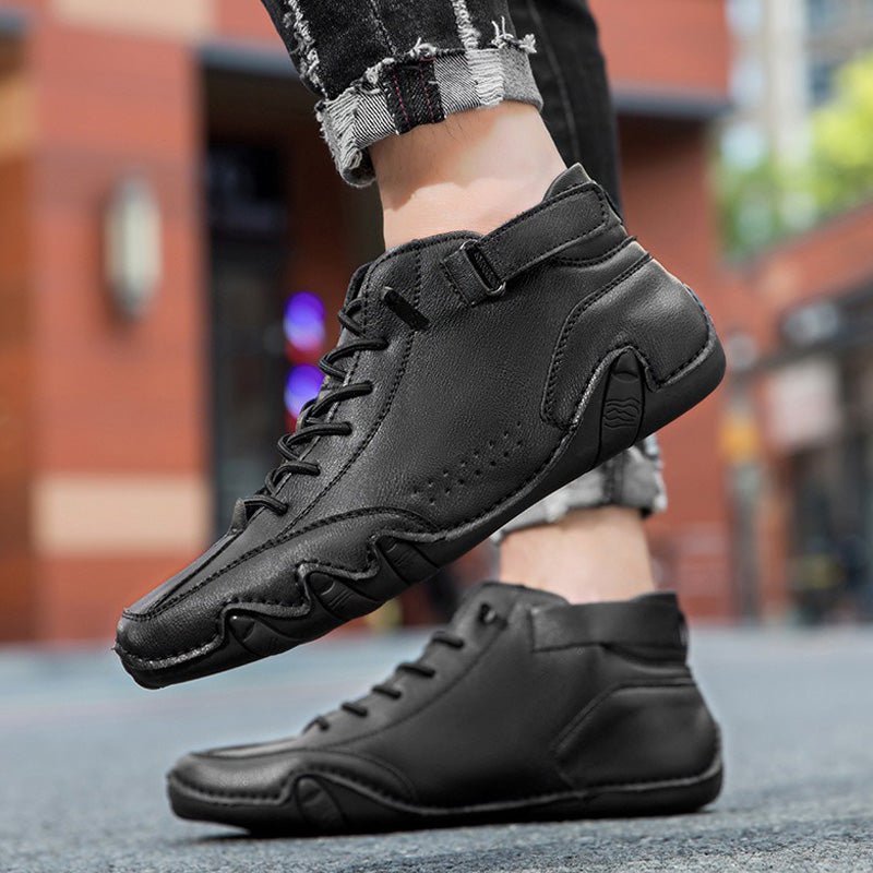Unisex brown orthopedic leather boots wide toe box barefoot-inspired sole outdoor adventure style