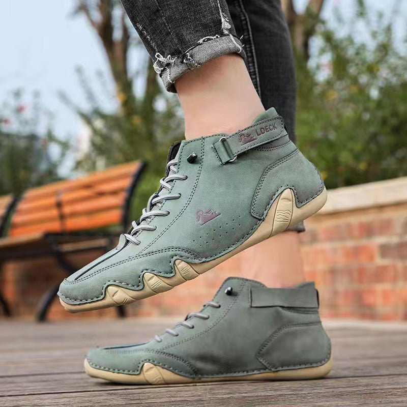 Unisex brown orthopedic leather boots wide toe box barefoot-inspired supportive sole outdoor style