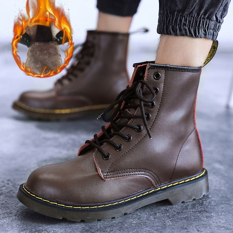 Unisex waterproof orthopedic winter boots lace-up combat style warm fleece-lined slip-resistant black