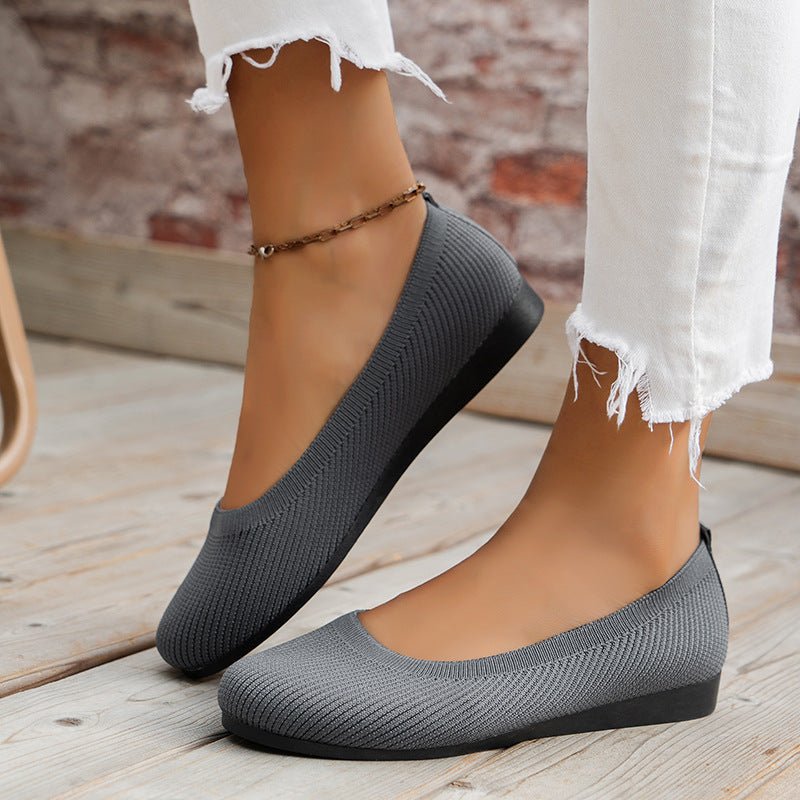 Women's knit loafer flats with arch support, lightweight breathable wide-fit comfort shoes in neutral tone