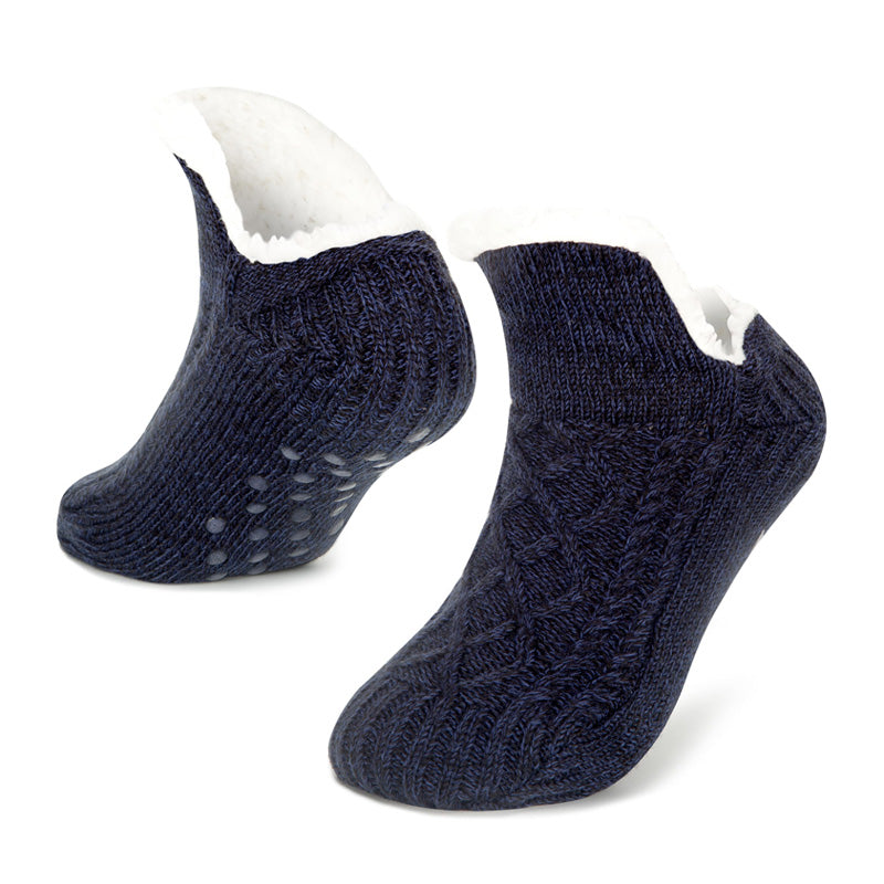 Unisex fleece-lined slipper socks with non-slip grips, cozy warm neutral tones for indoor comfort