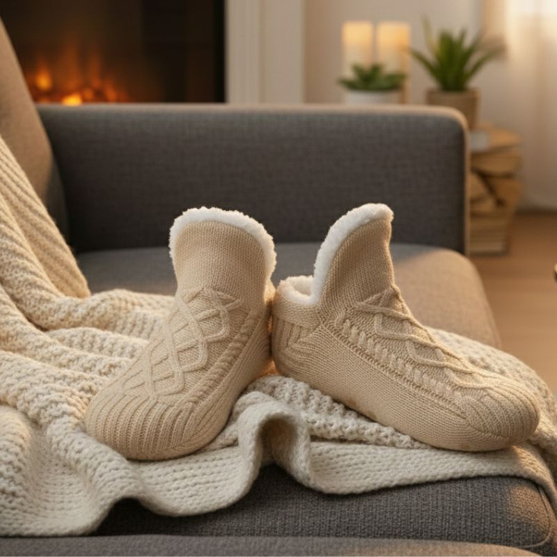 Unisex fleece-lined slipper socks with non-slip grips, soft cozy fit for warm indoor comfort