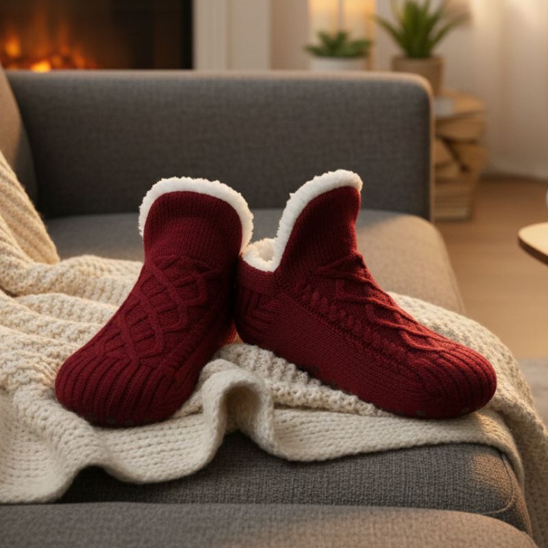 Unisex fleece-lined slipper socks with non-slip grips, soft plush warmth for cozy indoor comfort