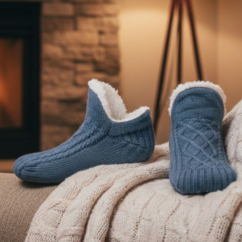 Unisex fleece-lined slipper socks with non-slip grips, cozy warm fit for indoor comfort
