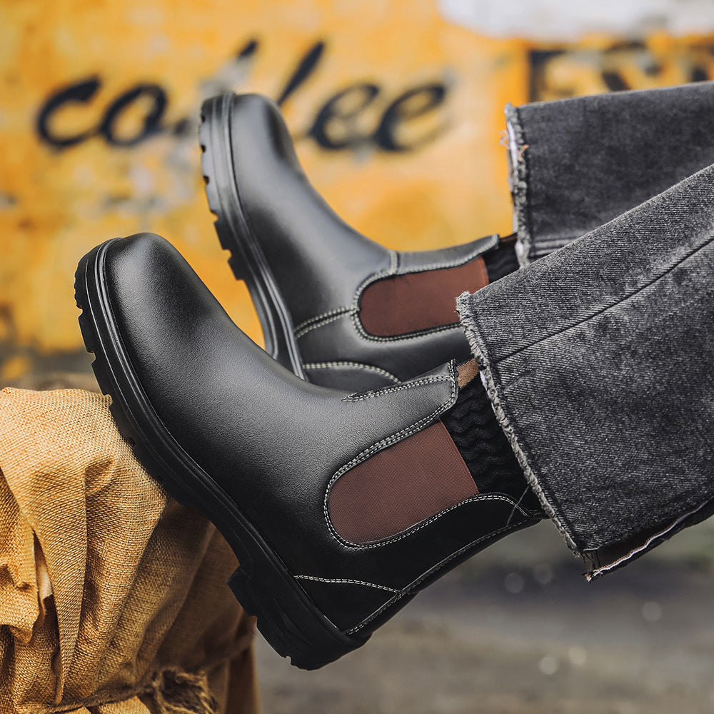 Black waterproof leather Chelsea boots unisex wide fit with arch support for all-weather wear