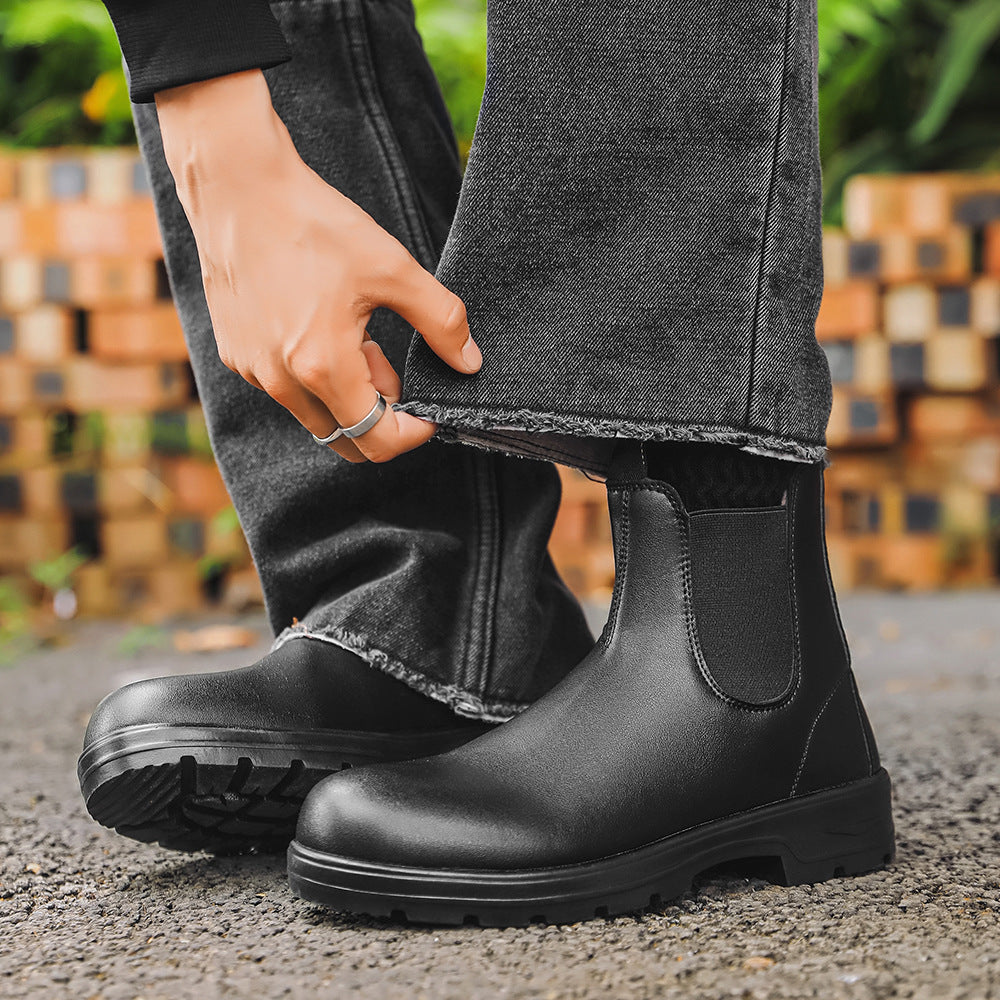 Black waterproof leather Chelsea boots wide fit arch support unisex all-weather slip-on design