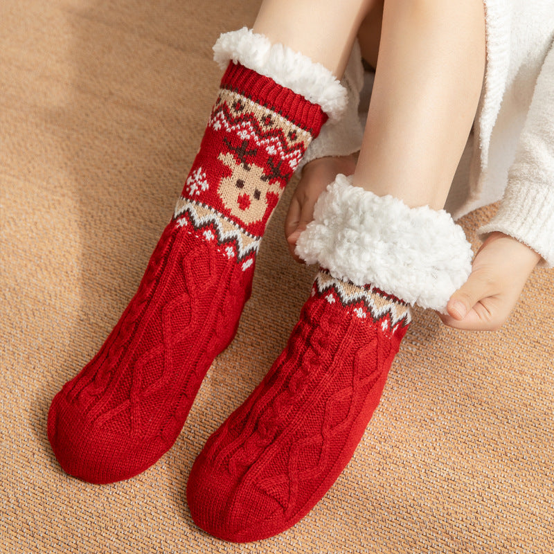Women's Christmas fuzzy slipper socks with warm fleece lining and non-slip grippers for cozy nights