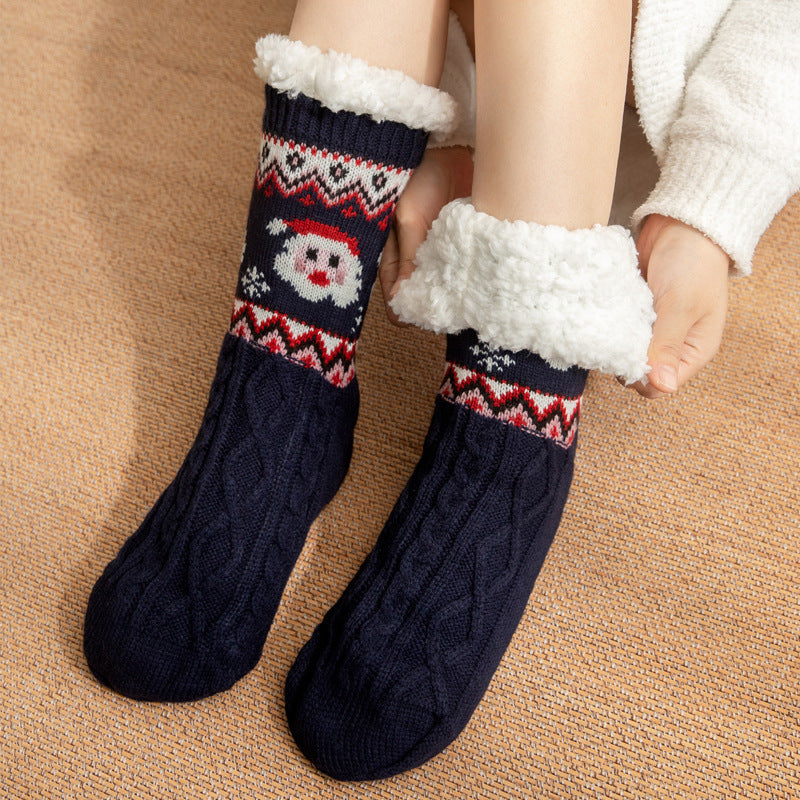 Women's Christmas fuzzy slipper socks with warm fleece lining and non-slip grip soles for cozy nights