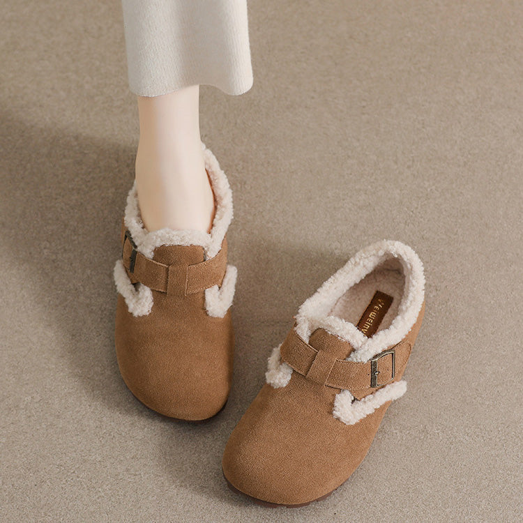 Women's brown suede clogs with plush fleece lining, arch support, and orthopedic footbed for all-day comfort