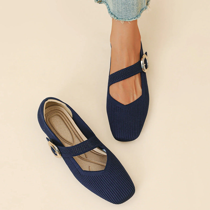 Women's orthopedic Mary Jane flats breathable knit upper square toe arch support all-day comfort
