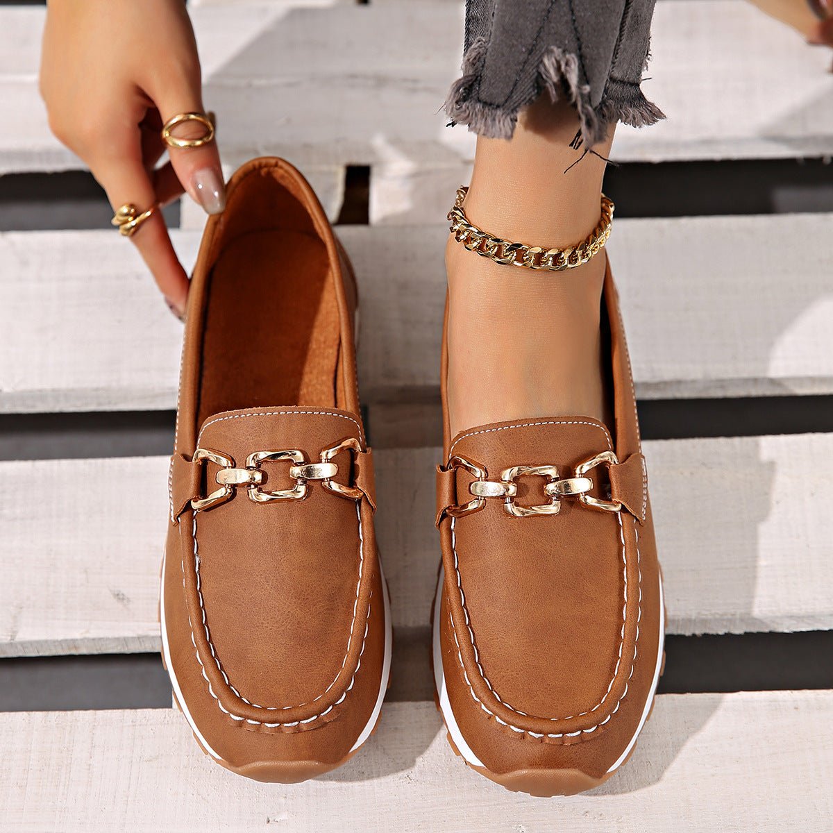 Women's classic suede loafers with orthopedic arch support, slip-on style in neutral tones
