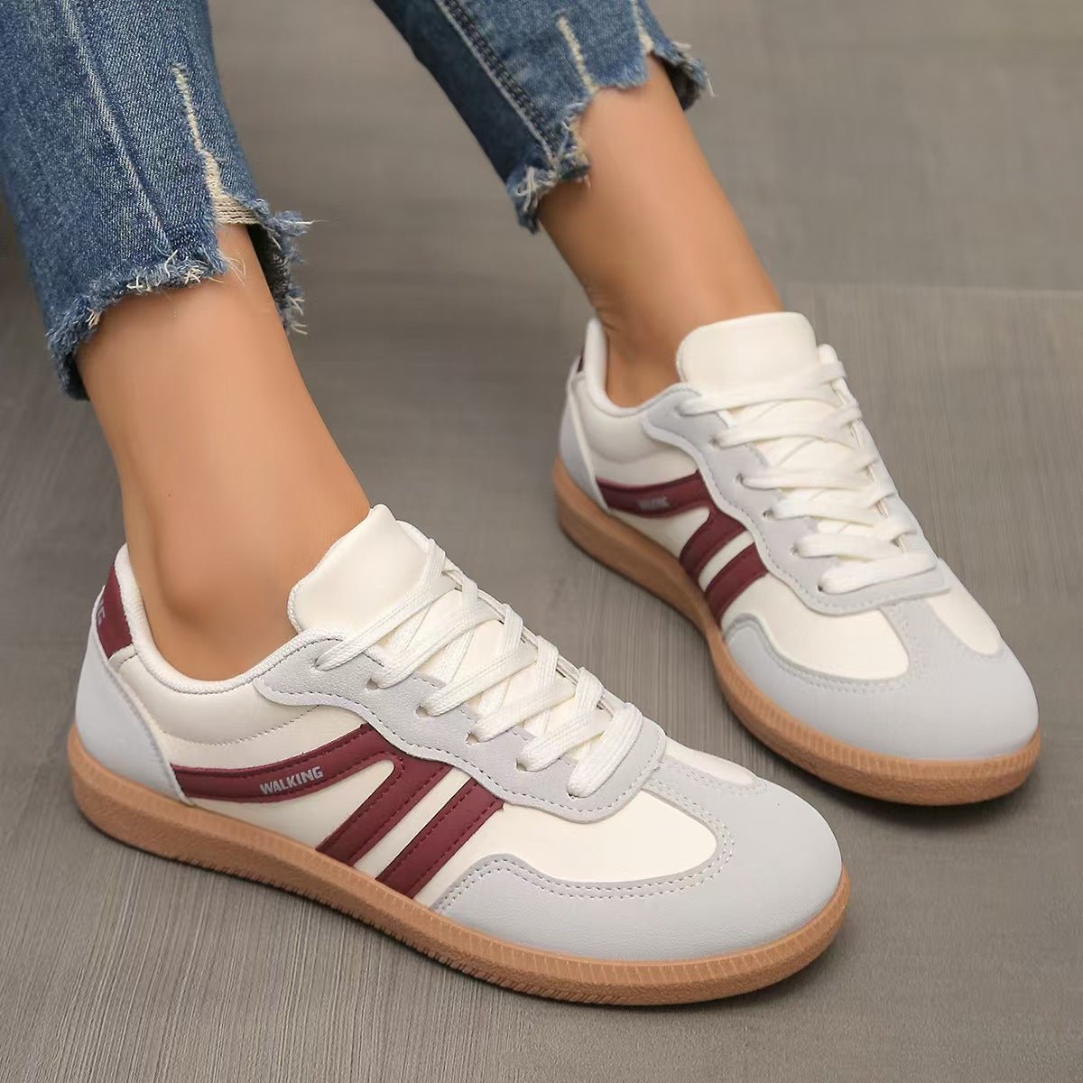 Women's wide-fit suede orthopedic trainers in neutral tones with cushioned arch support insole