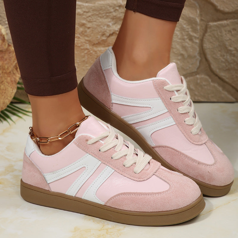 Women's wide fit vegan suede lace-up sneakers with arch support and retro 70s side stripes