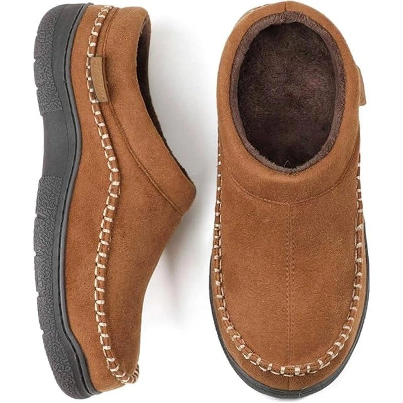 Men's orthopedic slippers with arch support, cozy fleece lining, wide fit, memory foam insole