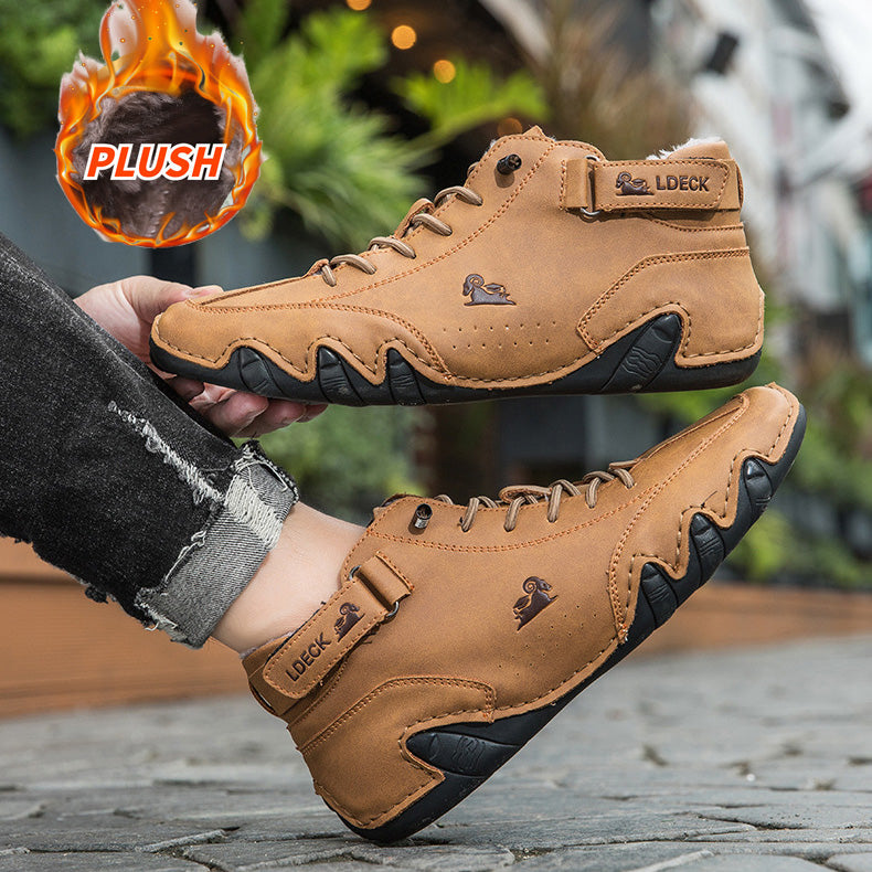 Unisex orthopedic leather winter boots brown wide toe box plush-lined warm cozy fit