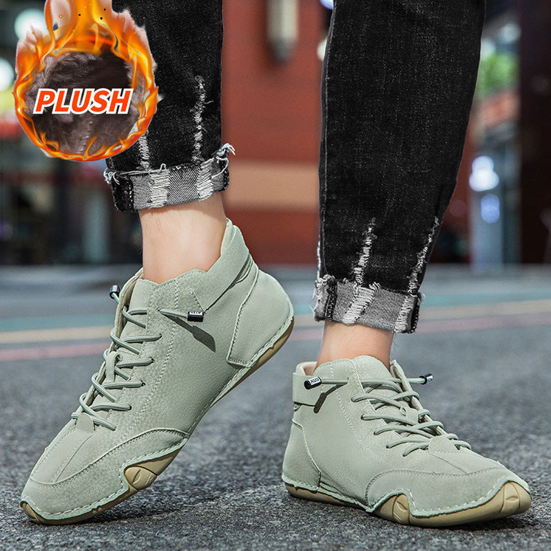 Unisex orthopedic brown leather winter boots wide toe box plush-lined warm comfort fit