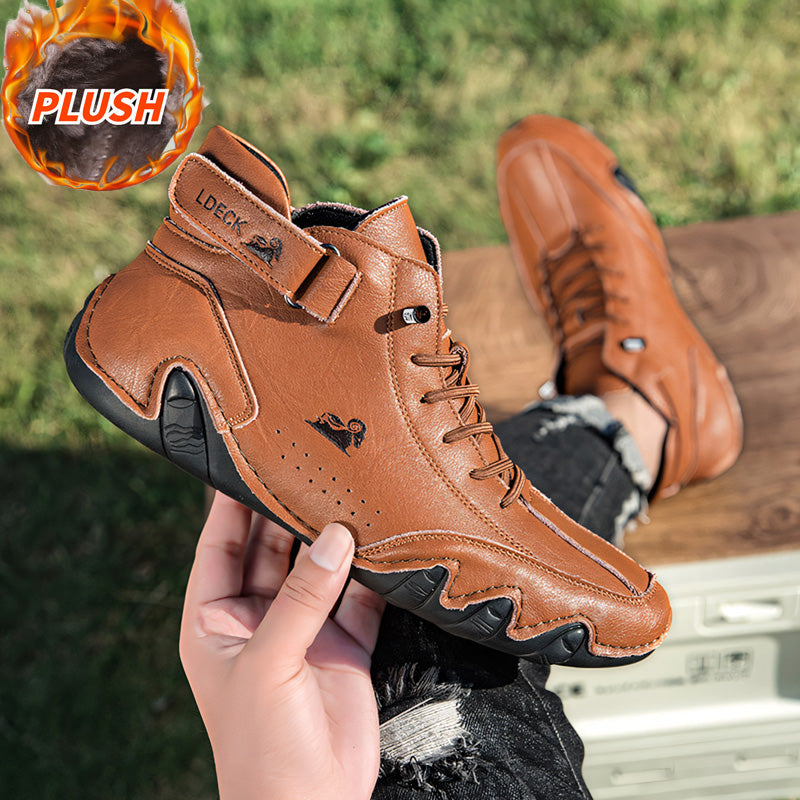 Unisex orthopedic brown leather winter boots wide toe box plush-lined lining warm comfort fit