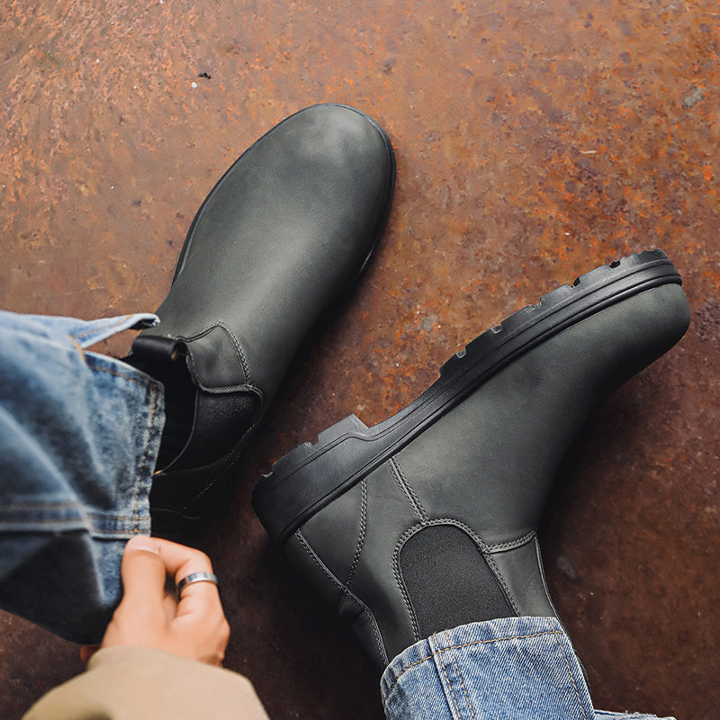 Black waterproof leather Chelsea boots wide fit arch support unisex all-weather slip-on ankle boots
