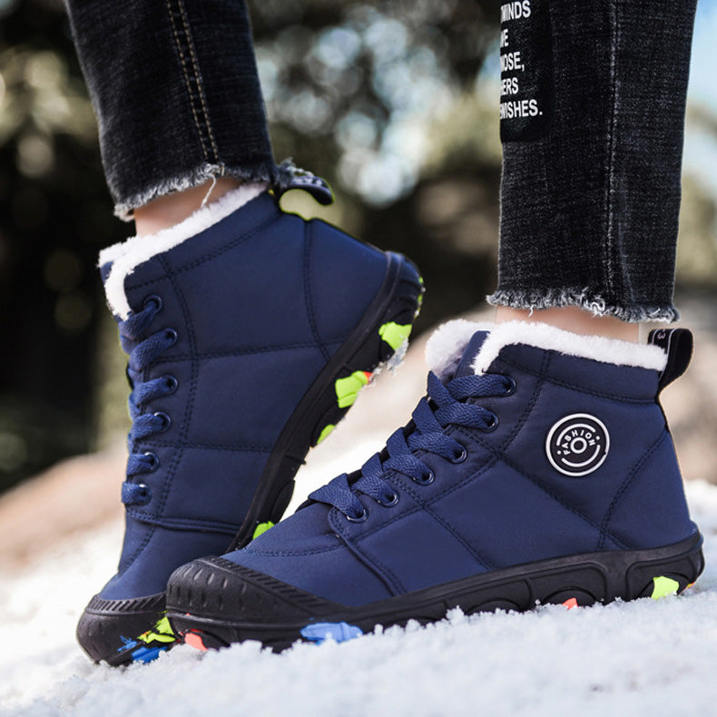 Kids waterproof winter boots with warm fleece lining, wide toe box, and non-slip grip sole