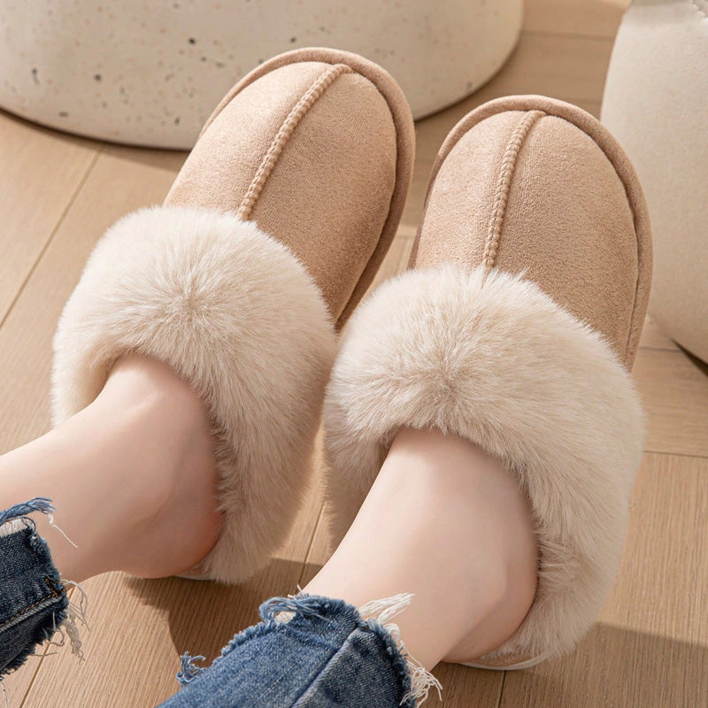 Women's cozy plush faux fur lined slippers with anti-slip sole, warm and stylish home footwear