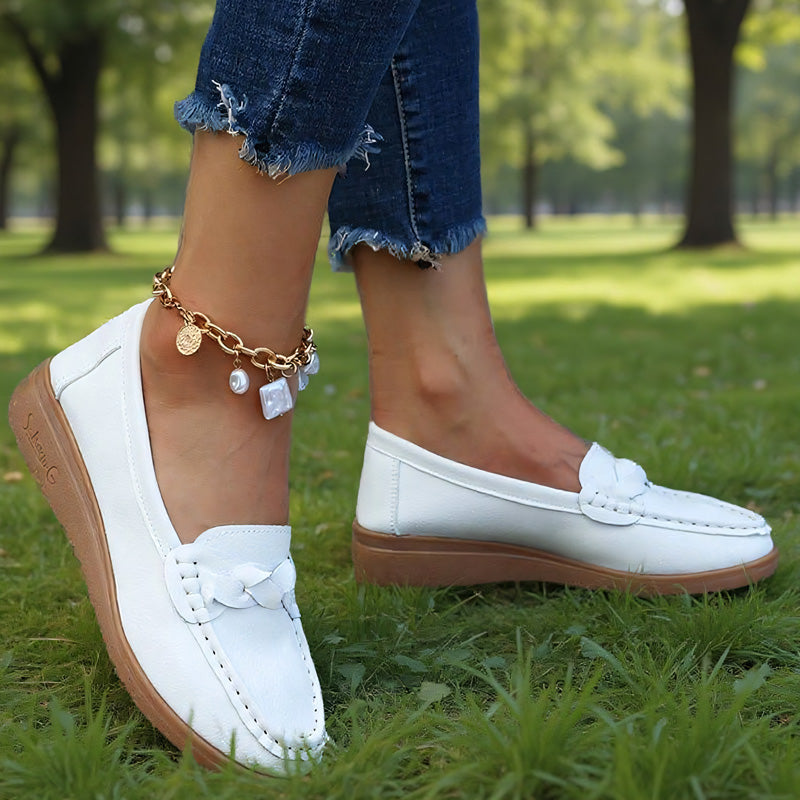 Women's wide fit slip-on loafers soft leather orthopedic cushioned insole all-day comfort support